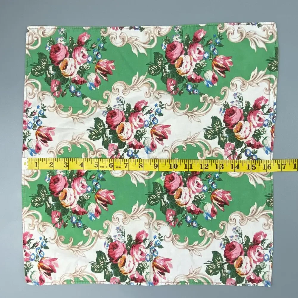 Vintage Floral Print Handkerchief - Green & Pink Design